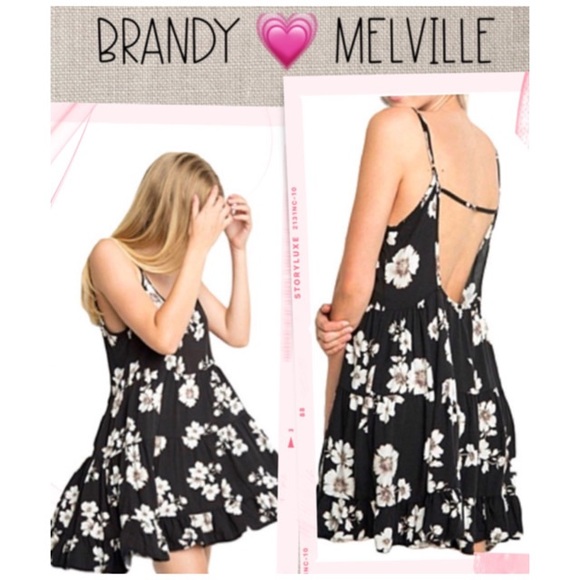 Brandy Melville Dress Black Floral Jada Summer Dress OS - Picture 9 of 9